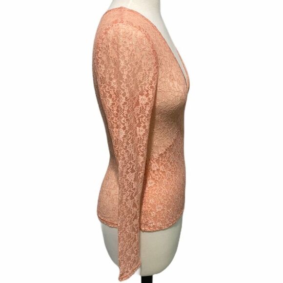Victoria’s Secret Floral Sheer Lace Stretchy Long Sleeve Wrap Top Pink 4 - Picture 5 of 8